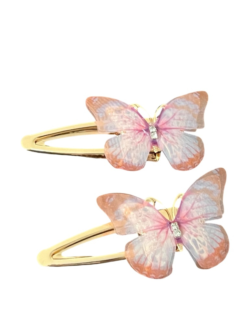 Gold Butterfly Hair Clips - Pink & Peach Decorative Pair FINAL PRICE DROP - Picture 3 of 5